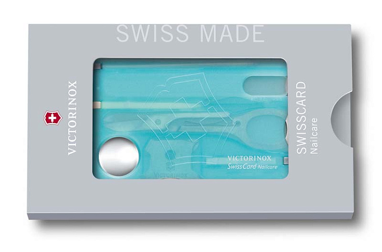 Швейцарская карточка VICTORINOX SwissCard Nailcare, 13 функций, полупрозрачная бирюзовая