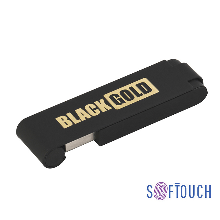 Флеш-карта "Case", объем памяти 16GB, черный/золото, покрытие soft touch