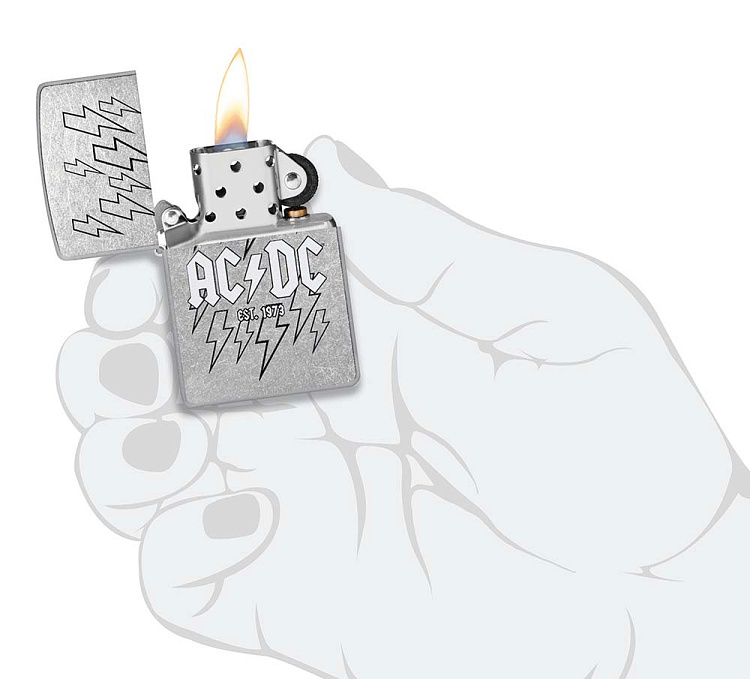 Зажигалка ZIPPO AC/DC с покрытием Street Chrome, латунь/сталь, серебристая, 38x13x57 мм