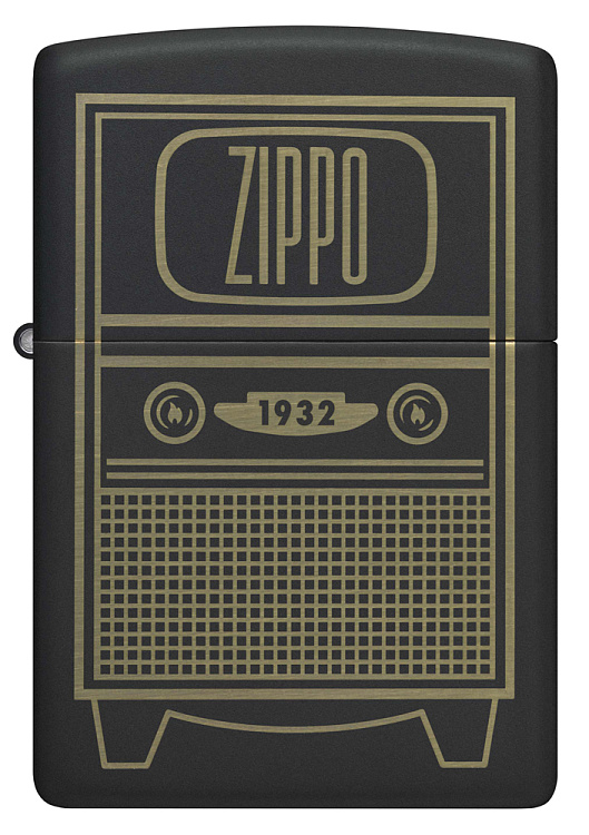 Зажигалка ZIPPO Vintage TV Design с покрытием Black Matte, латунь/сталь, черная, 38x13x57 мм