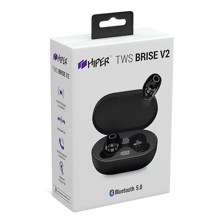 Наушники беспроводные с зарядным боксом HIPER TWS BRISE V2, цвет черный 