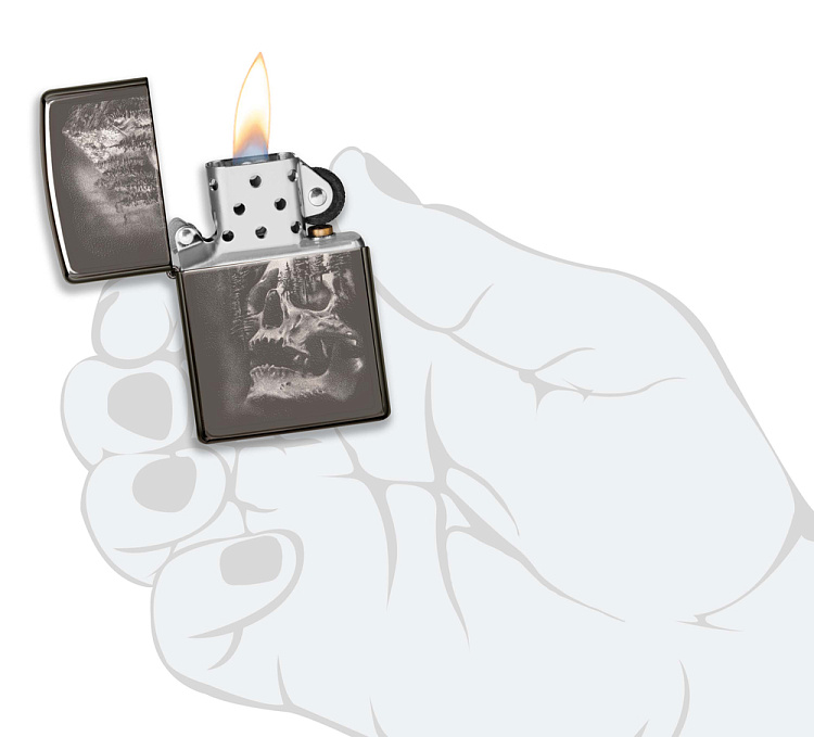 Зажигалка ZIPPO Skull Design с покрытием Black Ice®, латунь/сталь, черная, 38x13x57 мм
