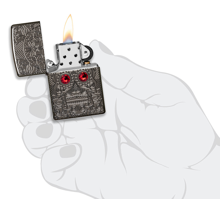 Зажигалка ZIPPO Armor™ Crystal с покрытием High Polish Black Ice®, латунь/сталь, чёрная, 38x13x57 мм