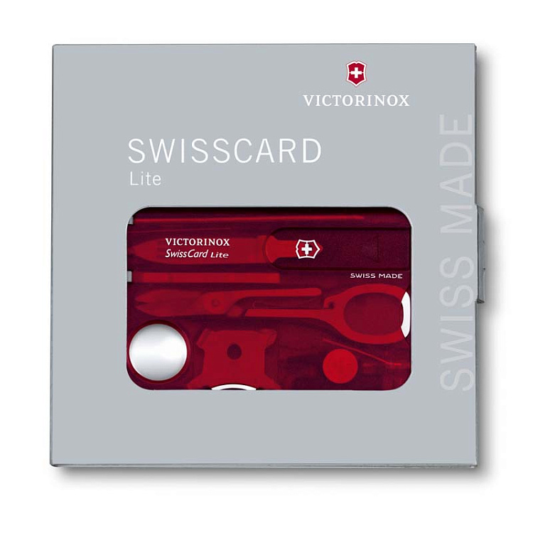 Швейцарская карточка VICTORINOX SwissCard Lite, 13 функций, полупрозрачная красная