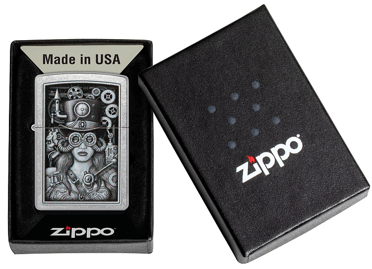 Зажигалка ZIPPO Steampunk с покрытием Street Chrome, латунь/сталь, серебристая, 38x13x57 мм