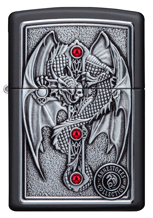 Зажигалка ZIPPO Winged Dragon Cross с покрытием Black Matte, латунь/сталь, чёрная, 38x13x57 мм