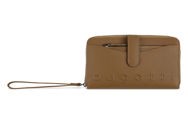 Кошелёк женский BUGATTI Daphne с ключницей, коньячный цвет, воловья кожа/полиэстер, 19х3х11 см