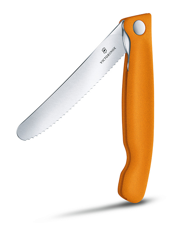 Нож для овощей VICTORINOX SwissClassic, складной, лезвие 11 см с волнистой кромкой, оранжевый