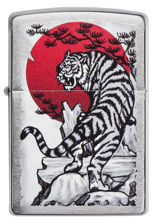 Зажигалка ZIPPO Asian Tiger с покрытием Brushed Chrome, латунь/сталь, серебристая, 38x13x57 мм