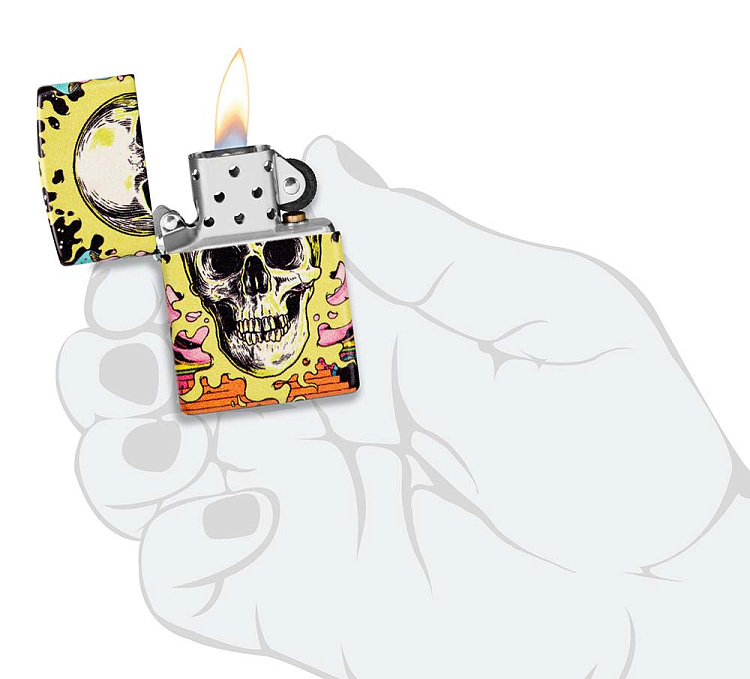 Зажигалка ZIPPO Skull Design с покрытием Glow In The Dark Green,латунь/сталь,разноцветная38x13x57 мм